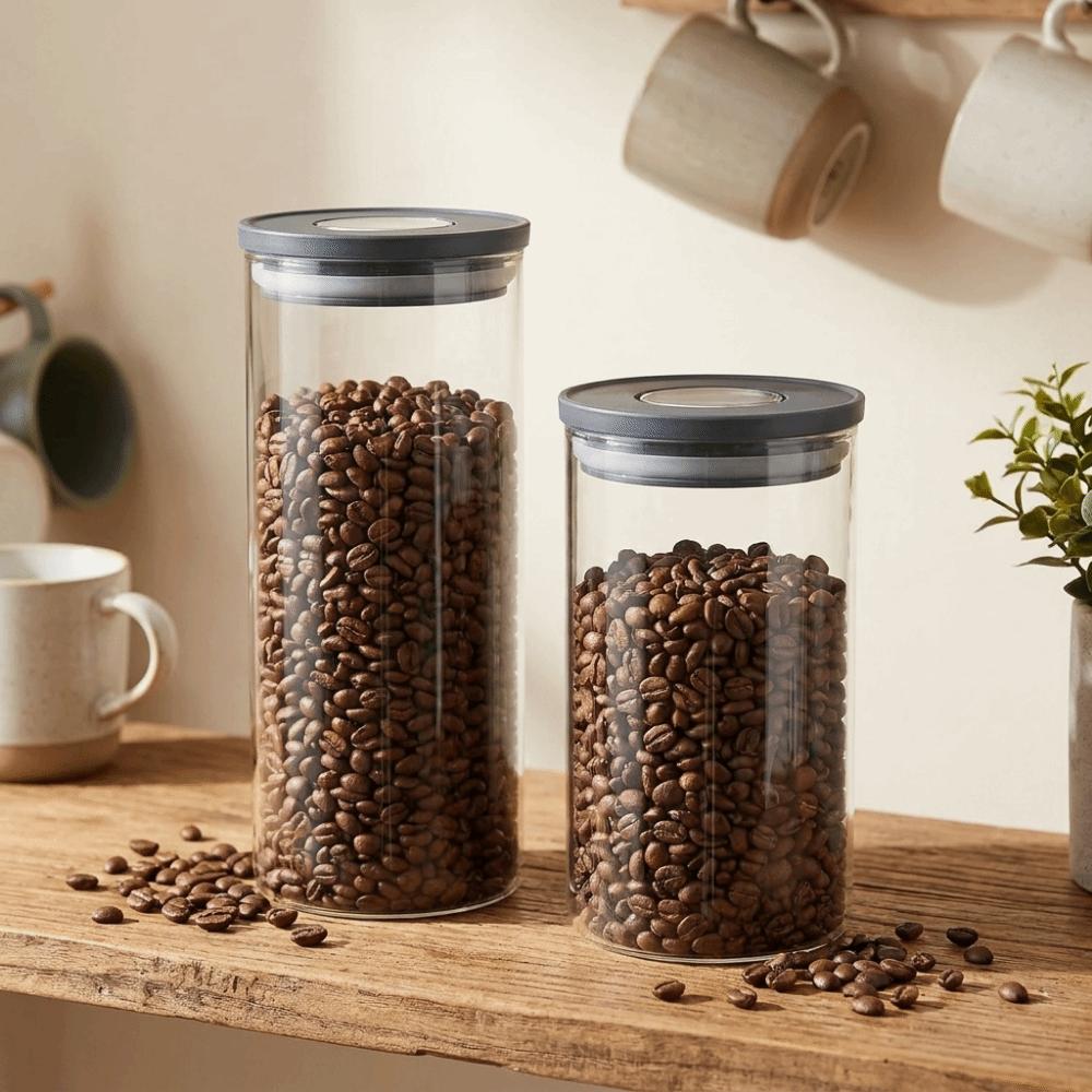 Glass Vacuum Coffee Canisters Transparent Coffee Beans Storage Bottle Grain Storage