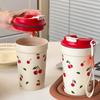 350/400ML Plastic Coffee Mug With Cherry Pattern Travel Portable Water Bottle Tumbler Sealed Leak Proof Drinking Cup Drinkware