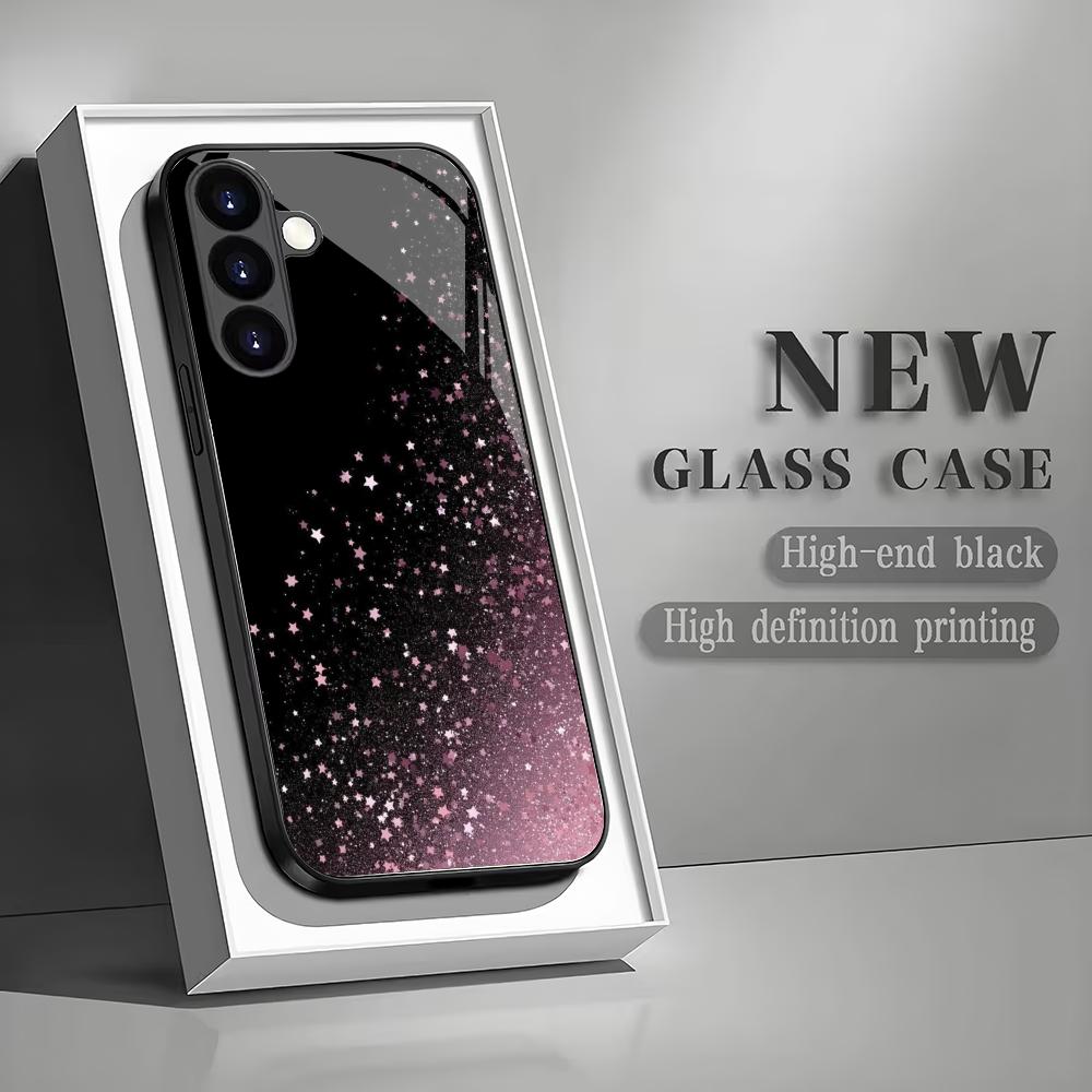 Pink Glitter Pattern Tempered Glass Phone Case Suitable for Samsung Galaxy S26 S25 S24 S22 S21 S20 FE/Ultra/Plus Anti Drop