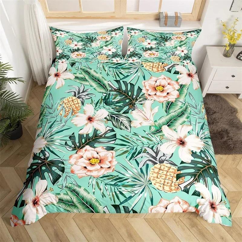 Set Biancheria da Letto Stampato Singolo Lato, Copripiumino Animali Piante Fiori Foglie Copri Piumino Cuscini Copriletti Comodi