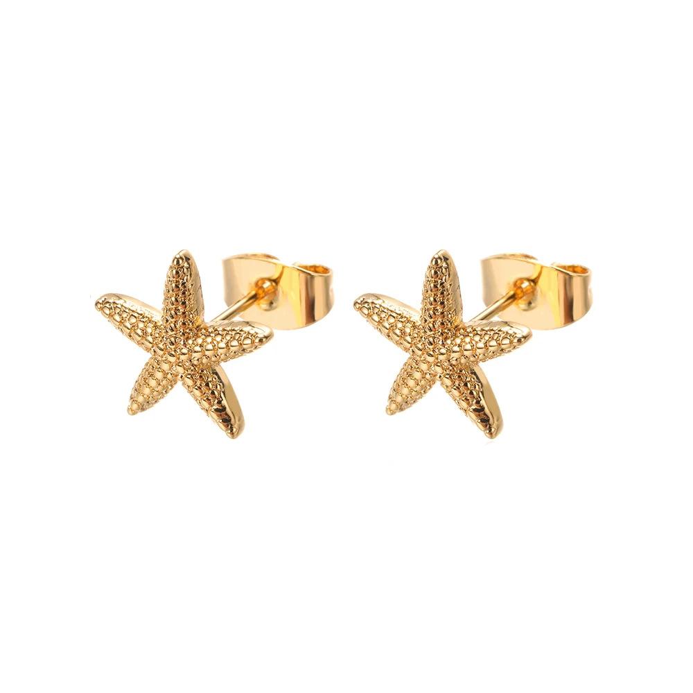 

Vintage Summer Metal Starfish Stud Earrings for Women Geometric Piercing Star Shell Earrings Ocean Beach Party Zircon Gift