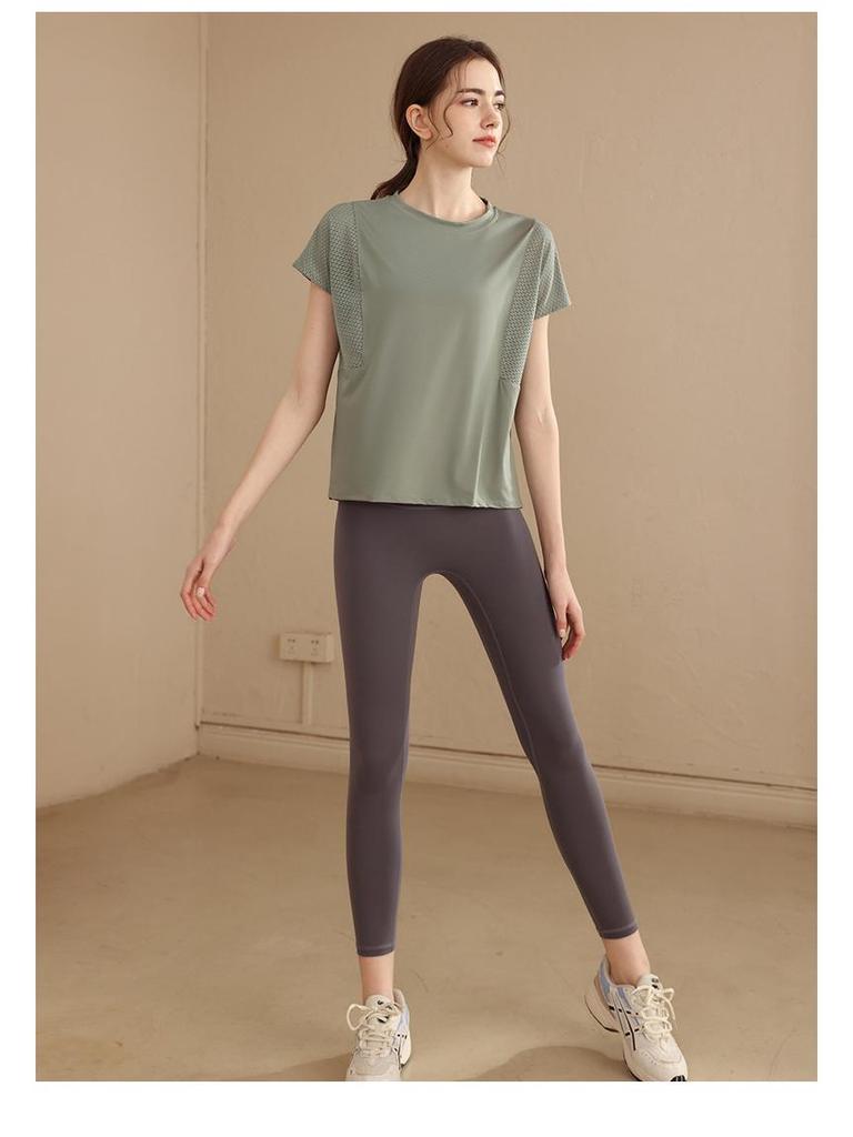 Damen Sommer Mesh Einsatz Schnelltrocknendes Fitness Top