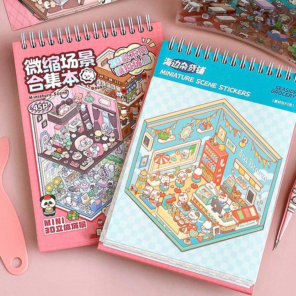 20 i 1 3D Scene Klistremerker Estetiske Klistremerker Tegneserie Landskap Klistremerkebok Dekorativ Klistremerkebok for Barn Jenter Gutter