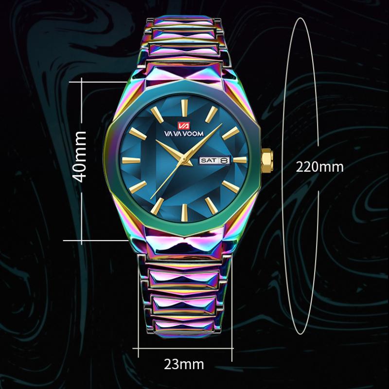 Dual Calendar Waterproof Stainless Steel Strap Watch Business Casual Men's Stainless Steel Watch Color Changing Dial