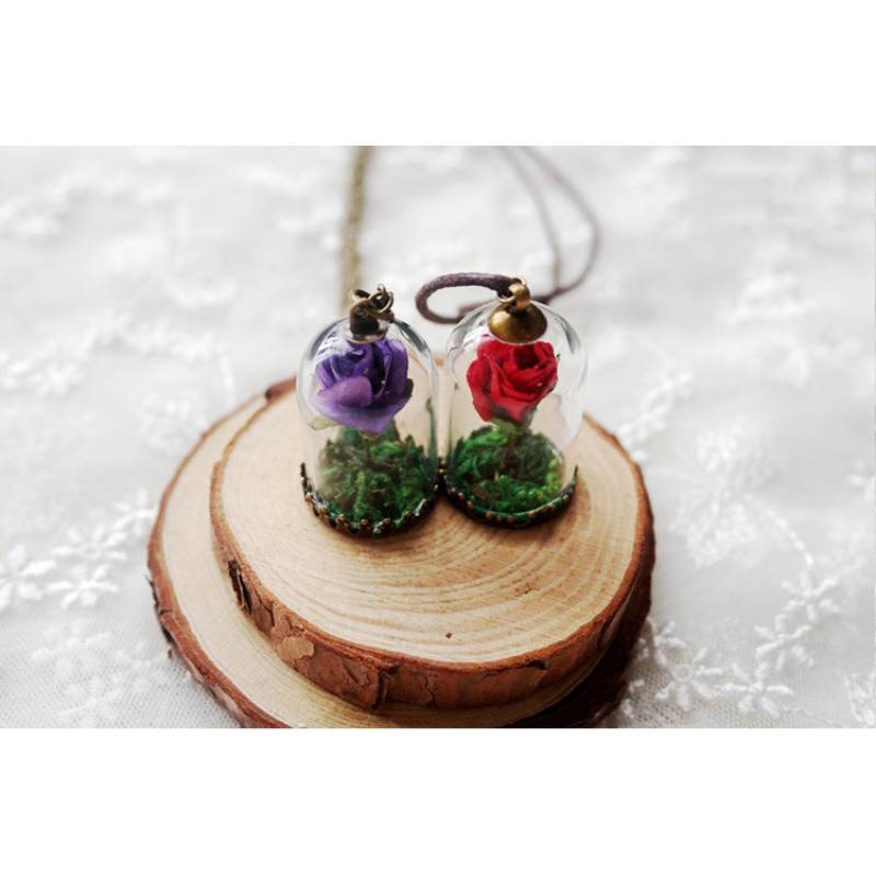 The Little Prince Rose Glass Bottle Necklace With Alloy Pendant And Leather Chain For Women