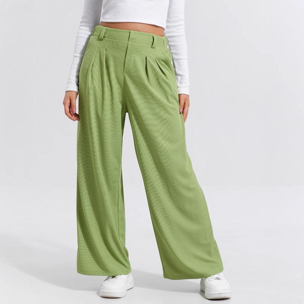 2025 Europese en Amerikaanse Dames Hoge Taille Wijde Pijp Elegante Casual Broek