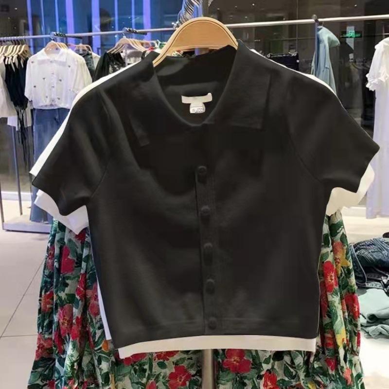 

Вязаная рубашка поло из ледяного шелка с короткими рукавами, женская летняя футболка с положительным плечом, шикарный топ для пожилых людей L чёрный