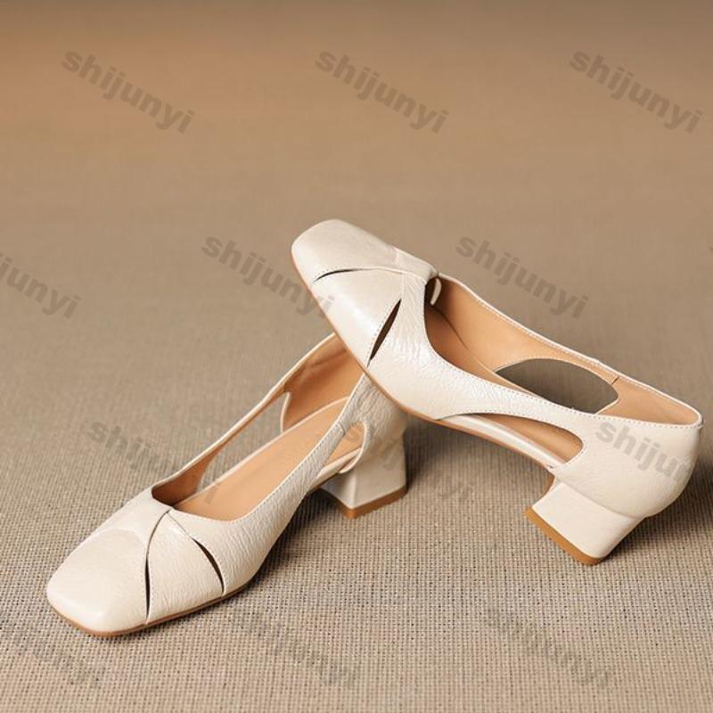 Elegant Medium Heel Women's Shoes Summer New Breathable Hollow Comfortable Sandals Fashion Luxury Outdoor Party Chunky Pumps