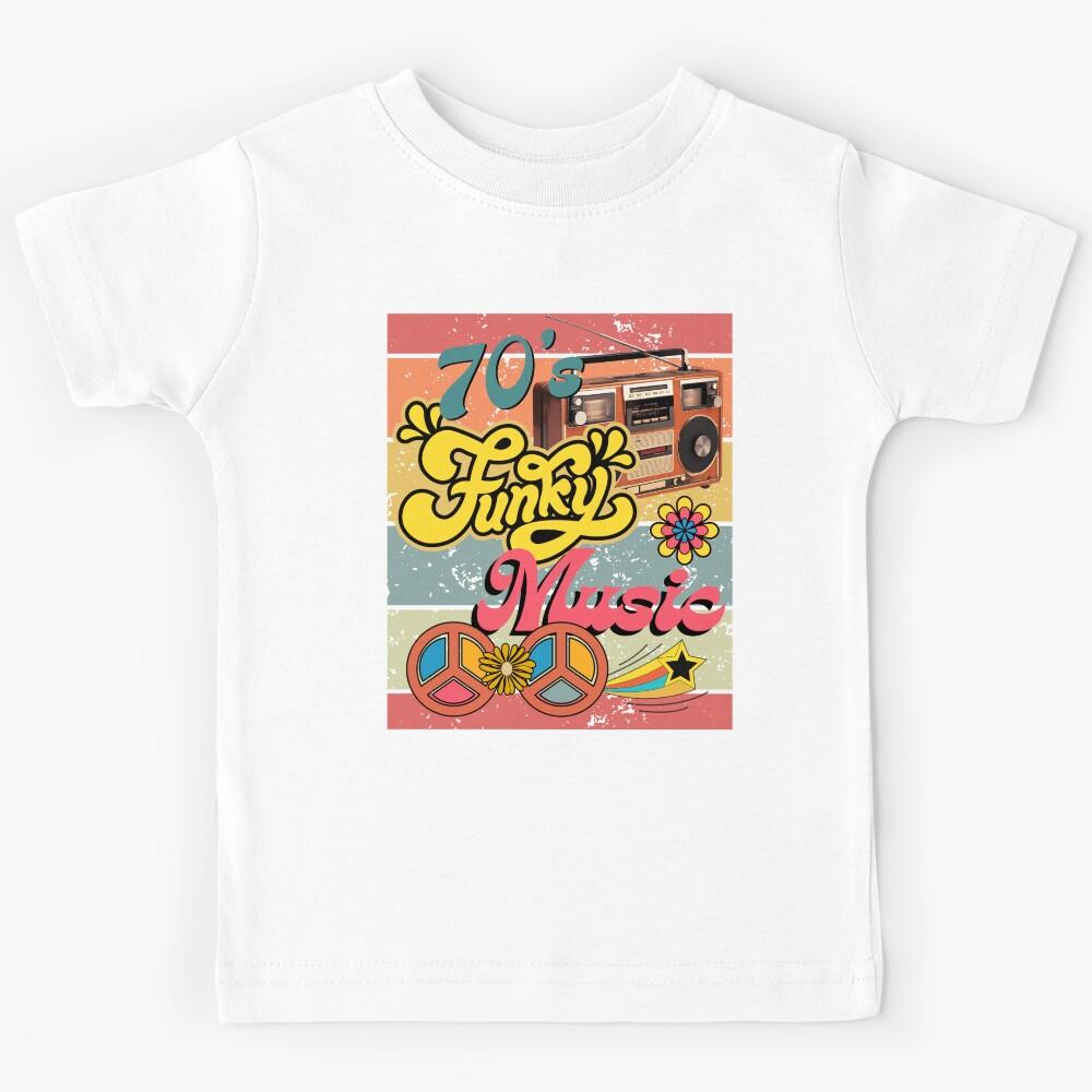 70 s FUNKY MUSIC RADIO CASSETTE PLAYER | Retro Vintage Stripes Kids T-Shirt 170