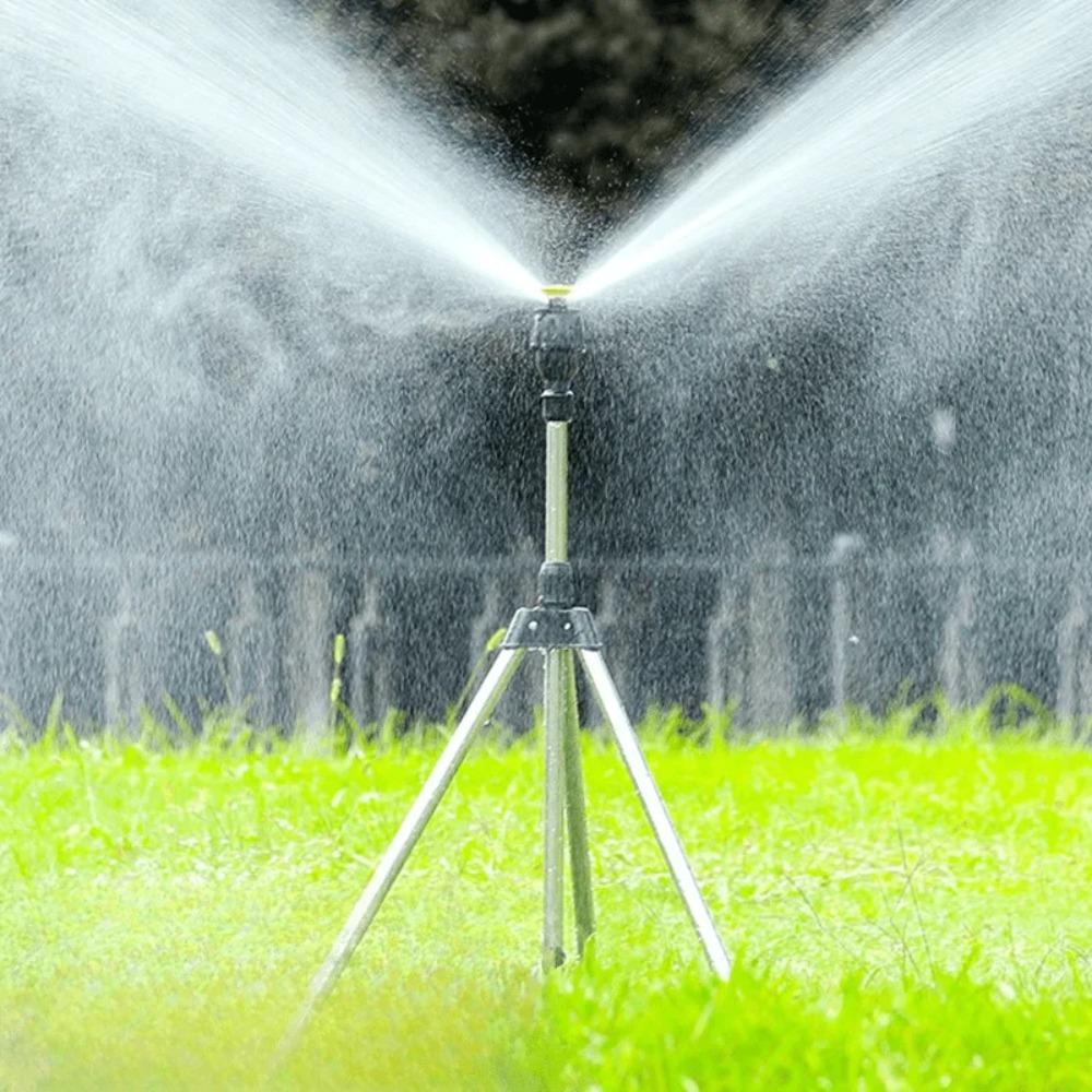 1 Set 360 Rotary Irrigation Tripod Lawn Garden Sprinkler Telescopic Support Sprinkler Head on Tripod Stainless Steel