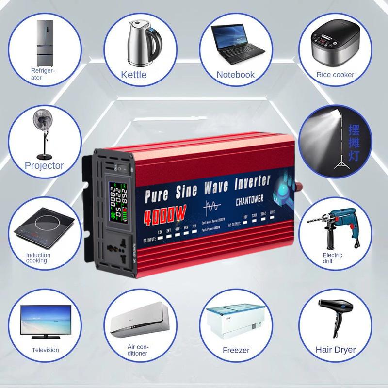 Pure Sine Wave Inverter 12V 220V 24V 110V 1000W 2000W 3000W 4000W 5000W DC To AC Portable Power Converter Car Solar Inverter