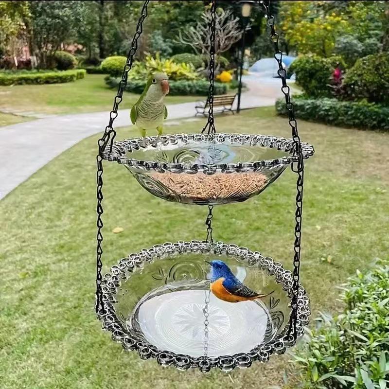 Hanging Plastic Bird Baths and Feeders for Outdoors Bird Water Bowls and Seed Trays Set Attract Wild Bird Garden Yard Decor Gift