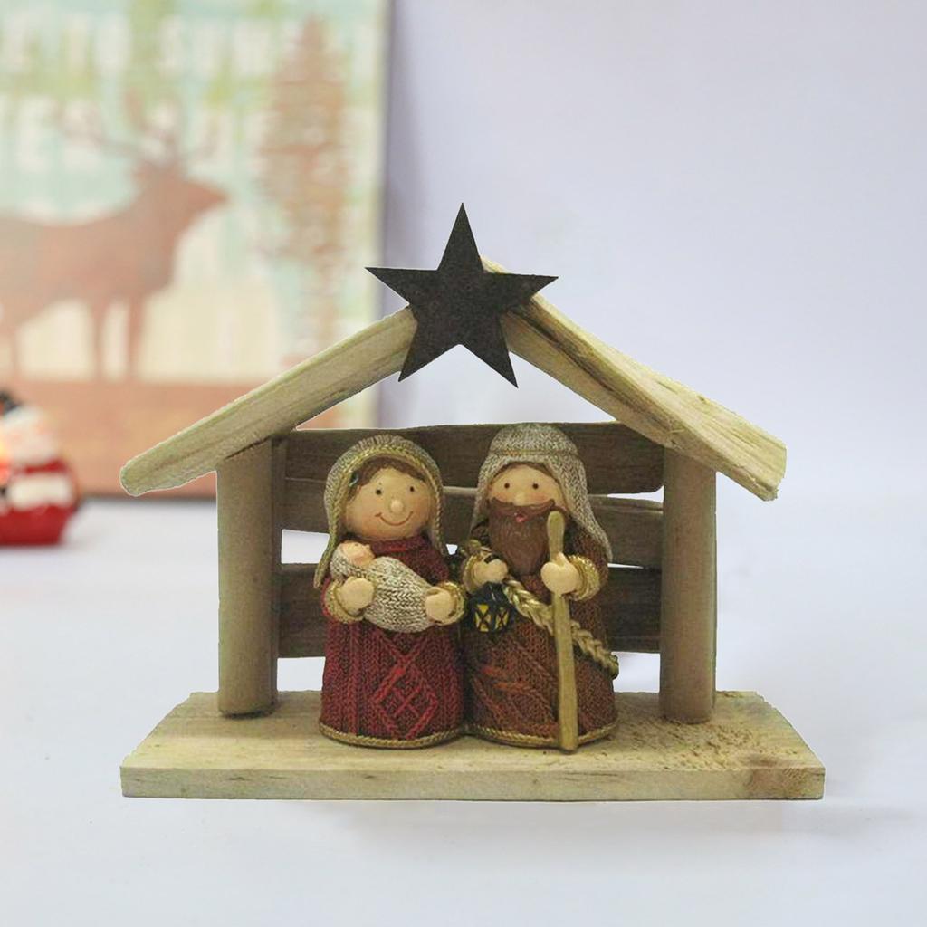 Christ Nativity Resin Statue House Scene Manger Holy Figure Statue Ornament Crafts for Home Bedroom Room Decor