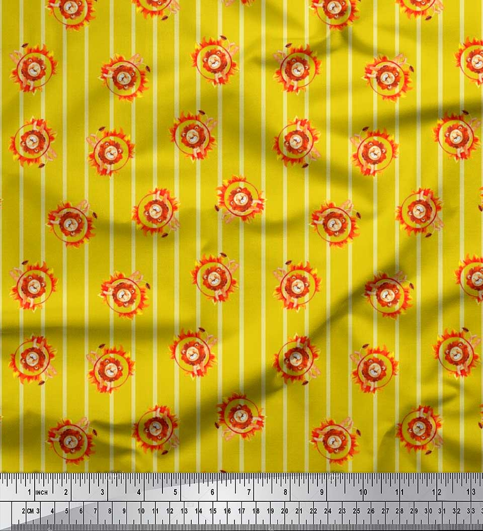 

Тканина Soimoi Japan Crepe Satin Stripe.Fire Ring & Lion Cartoon Print Тканина на метри 42 дюйма 42 Inch Wide - Poly Crepe жовтий