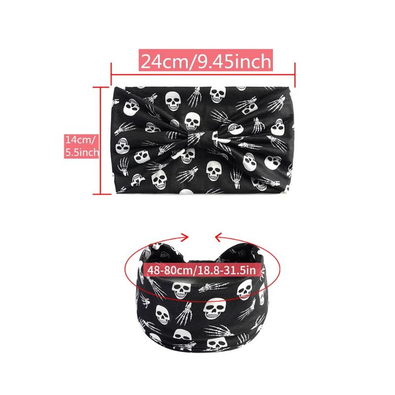Halloween Print Headbands Women Girls Fashion Hair Bands Skull Vintage Cross Turban Bandage Bandanas Hairbands Hair Accessories