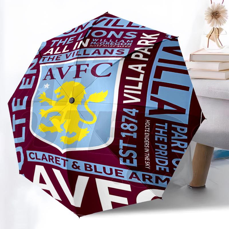 Printed Aston Villa FC logo Folding Umbrella,Outdoor,Leisure,And Travel Umbrella,Durable Umbrella Fabric,Birthday And Holiday Gift