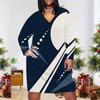 Women Plus Size V Neck Long Sleeve Radial Printed Black Orange Beige Straight Hem Dress