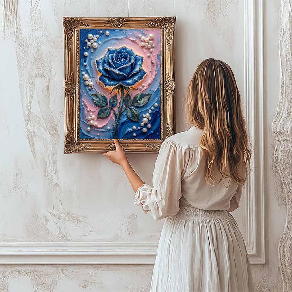 Crystal Pearl Painting 5D DIY Frame Decoration Painting Blue Rose Home Wall Decoration Transparent Pearl Gemstone Painting Picture Art Crafts