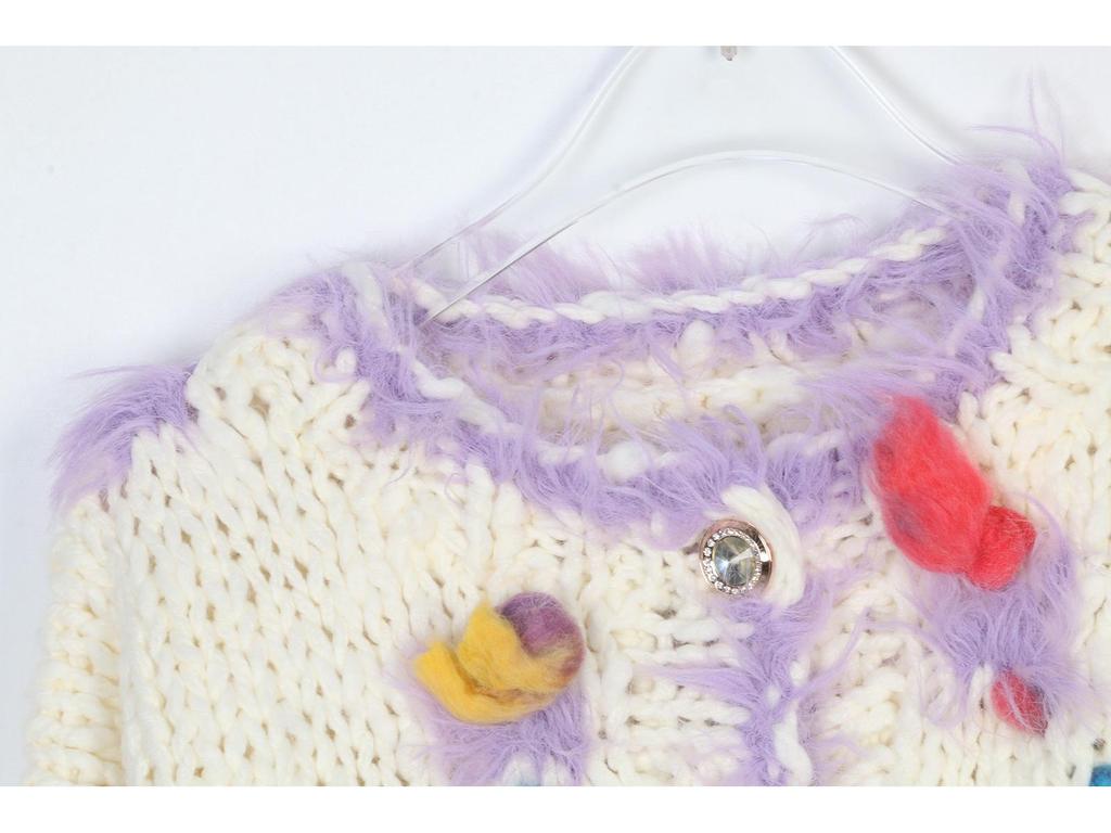 European & American Fashionable Hand-Crocheted Embroidered Round Neck Loose Fit Sweater Cardigan for Women - Autumn & Winter Collection