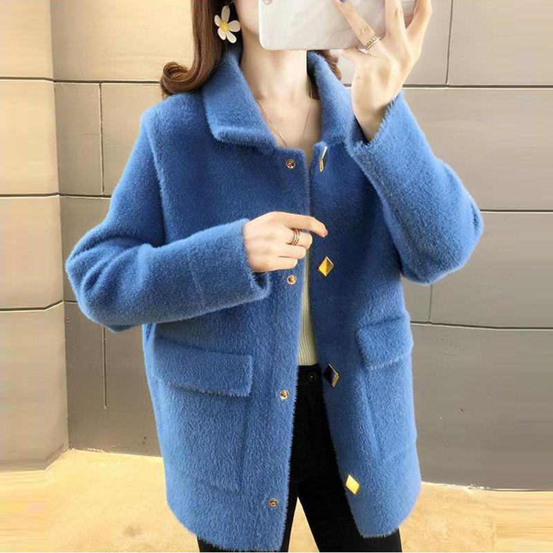 Imitation Mink Fur Short Jacket Women's Winter Collar Loose and Thick Knitted Cardigan