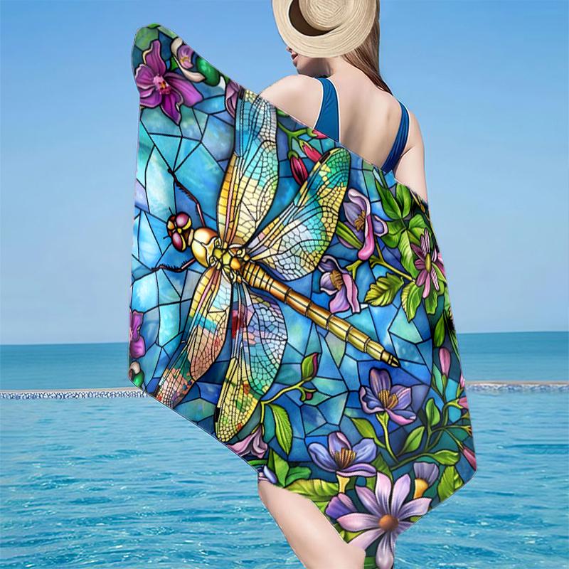 Stained Glass Dragonfly Garden Beach Towel, Super Soft Microfiber, Gift for Her/Him, Birthday, for Pool, Beach, Travel, Home Decor Fan Gifts