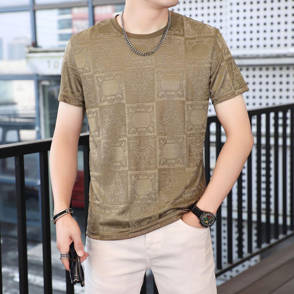 

Футболка мужская Ice Silk быстросохнущая летняя с короткими рукавами модная и универсальная молодежная футболка тонкий стиль дышащий свободный XXXL хаки