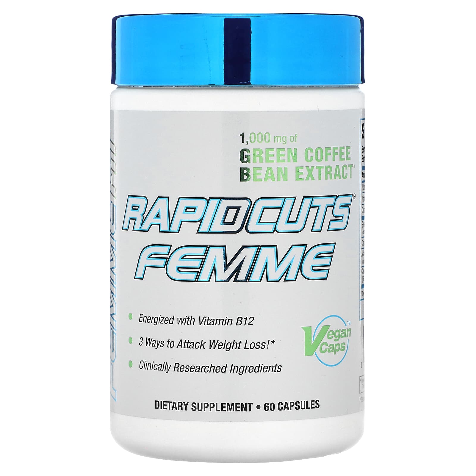 

Rapidcuts Femme, Green Coffee Bean Extract, 1,000Mg, 60 Veggie Capsules