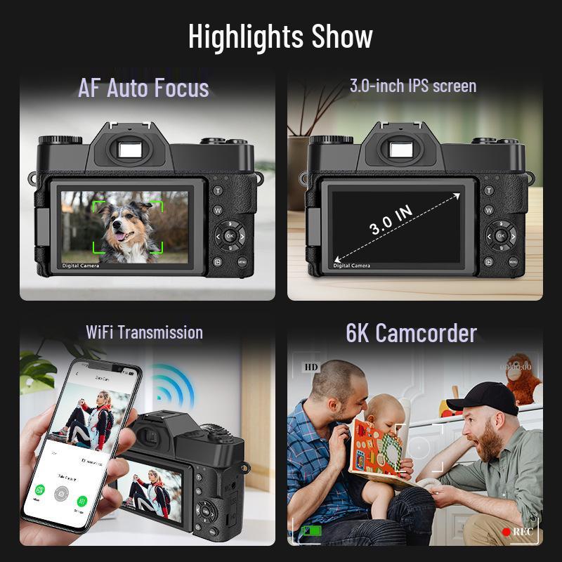 6K Ultra HD Digital Camera 64MP with 3.0 Flip Screen & Wide Angle LED - Mirrorless R10