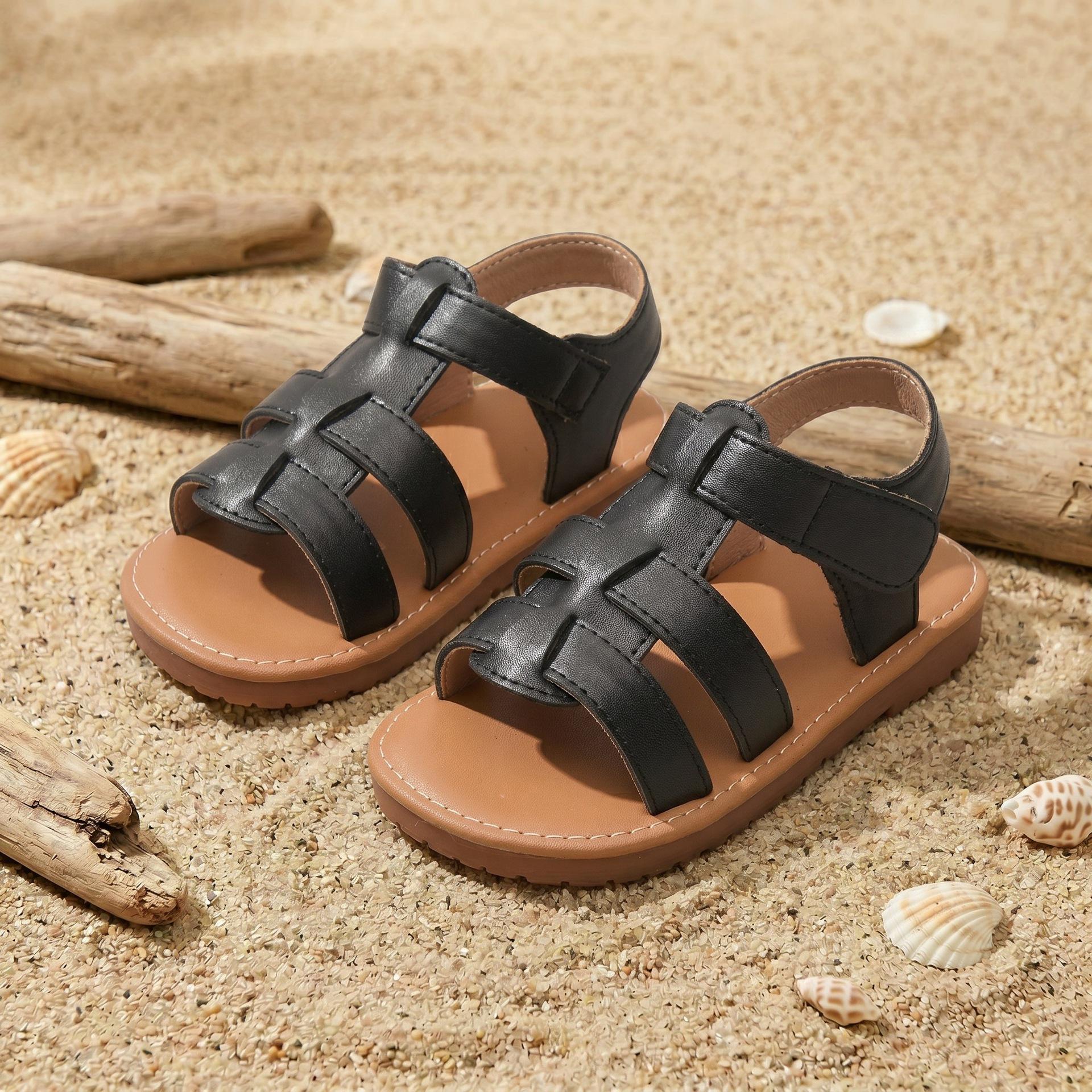 Boys  Black Non-Slip Woven Sandals – Versatile Soft Sole for Summer Outdoor  Beach Wear 27 чёрный