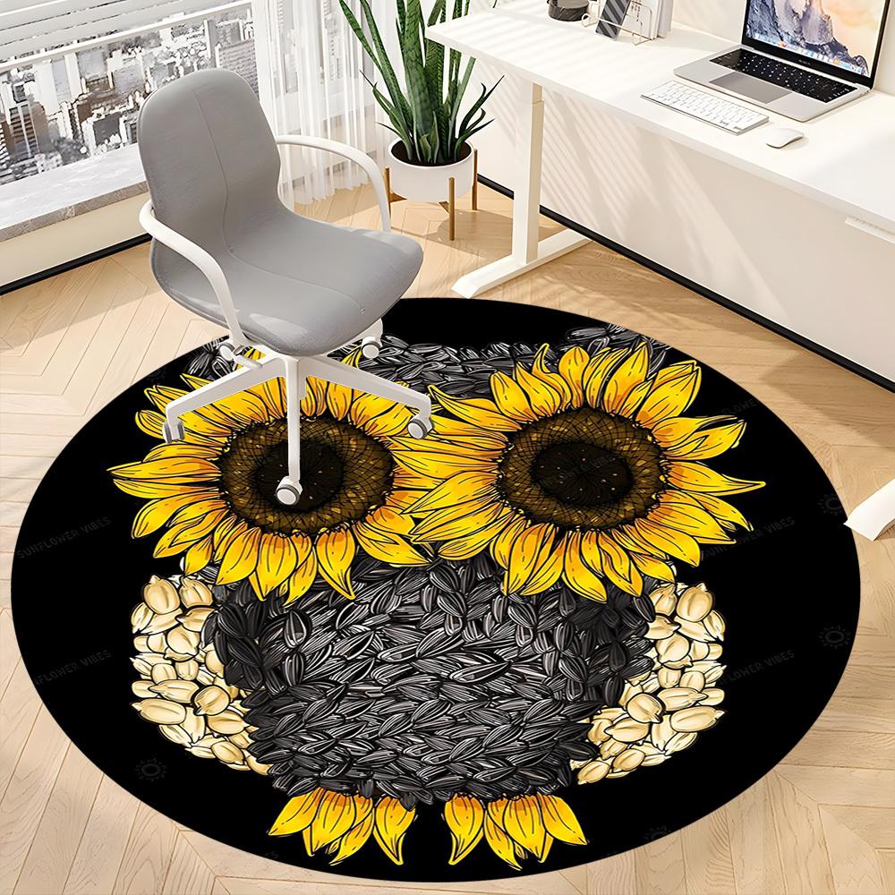1pc Sunflower Owl Office Round Area Rug, Indoor Mat Suitable ForOffice, Under Office Chairs Bedroom Living Room Home Decor, Room Deco T056