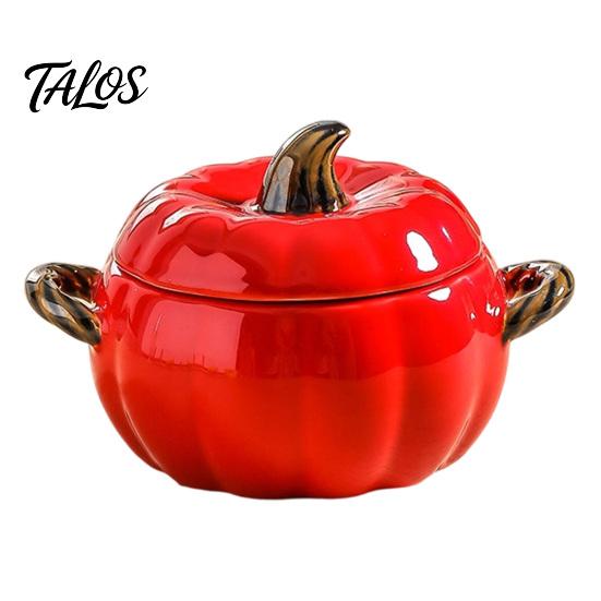 Practical Kitchen Gift for Home Pumpkin Soup Bowl with Lid And Double Handle, Microwave Safe Decorative Thanksgiving Tableware Ceramic Bowl,
