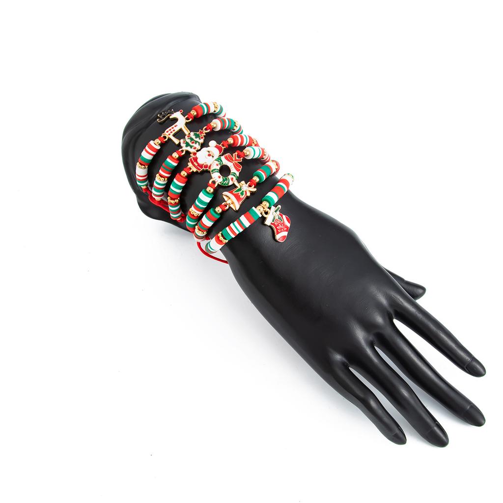 Creative Christmas Reindeer Snowman Bracelet INS Polymer Clay Beaded Adjustable Braided Hand Jewelry for Women Girls Holiday Gift Accessories