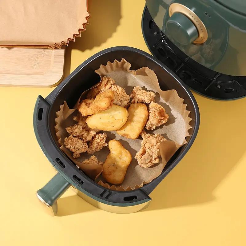 50/100 Stück Backmatte Heißluftfritteuse Einweg-Backpapier Holzzellstoff Dampfgarer Käsekuchen Heißluftfritteuse Schale Airfryer Backpapier Werkzeug