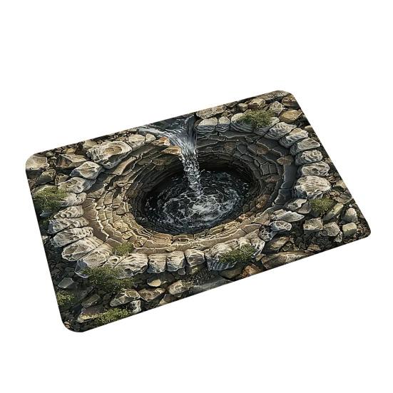 Floor Mat 3D Optical Illusion Design Floor Rug with Anti-Slip Dots Artistic Cave Design Decorative Accent Carpet Home Decor