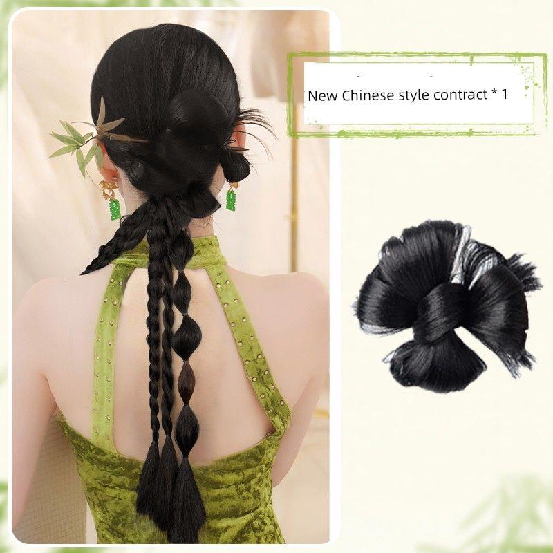 Ponytail Wig New Chinese Style Braid Female Cable Stitch Boxing Long Braid Twisted Gold Thread Braid Bridal Hair Accessories Studio Photography