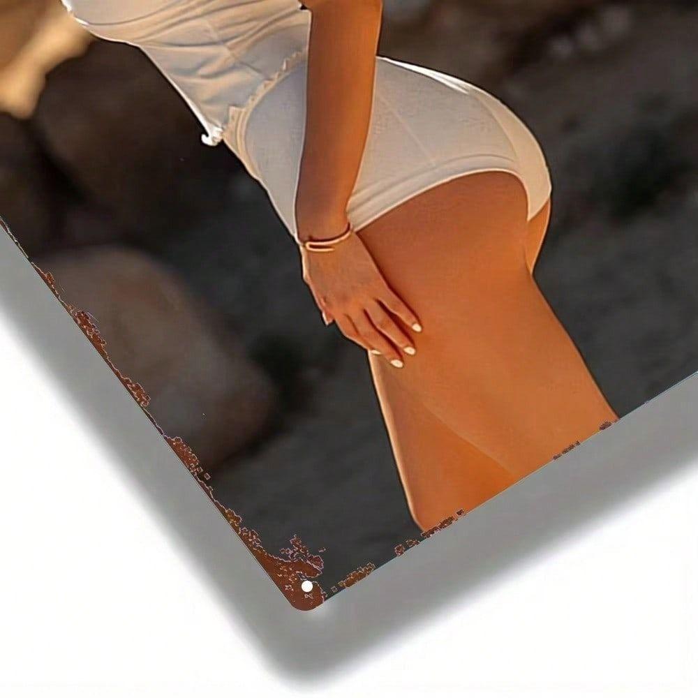Blonde Woman Summer Beach Metal Wall Poster for Living Room
