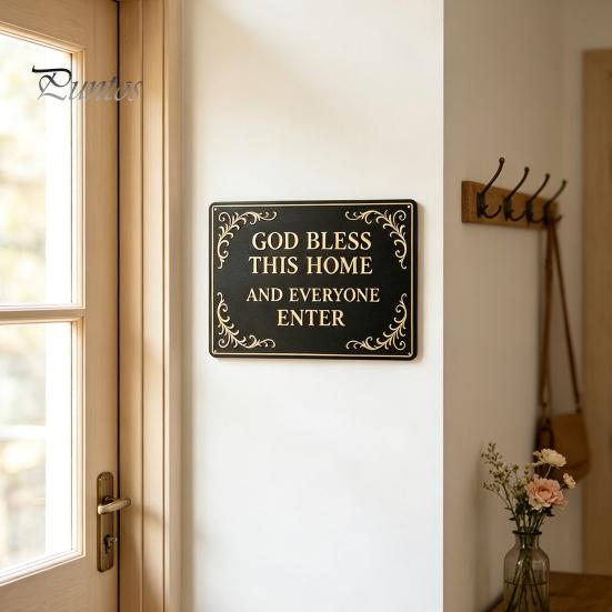 Dekorative Hausschilder Gott Segne Dieses Vintage Metallwandschild, Eisen Hängendes Schild Dekoration, Außenakzente Christliche Segenskunst für Garten Hof Veranda