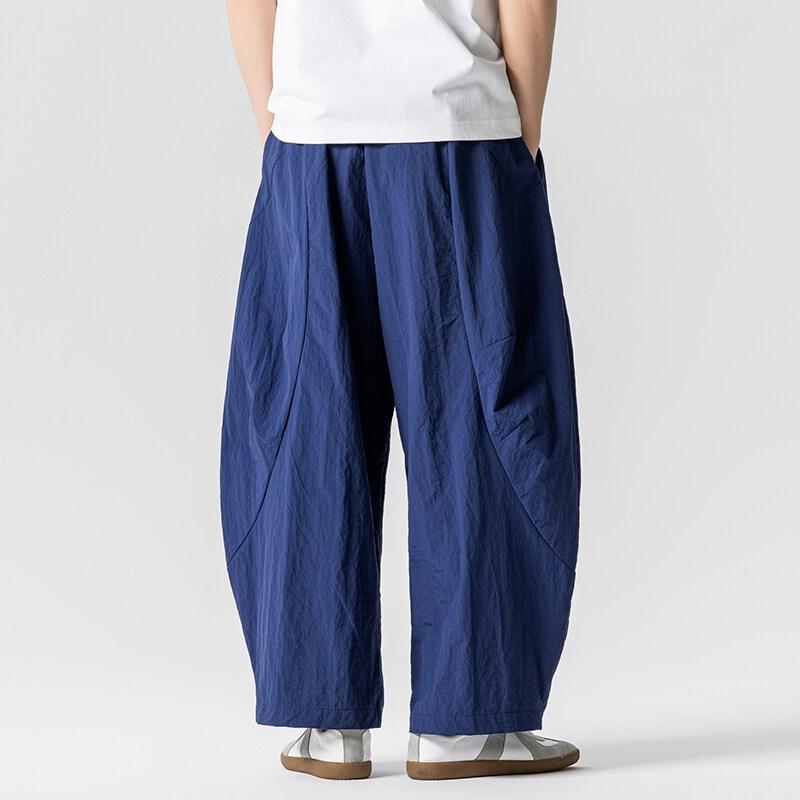 Wide Leg Pants Men's Summer Light Thin Solid Straight Casual Trousers Elastic Waist Harun Pant Loose Oversize Streetwear