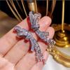 Classical Bow Dangle Earring Sparkling Jewelry 925 Sterling Silver Full White Clear CZ Crystal Women Wedding Long Tassel Earring