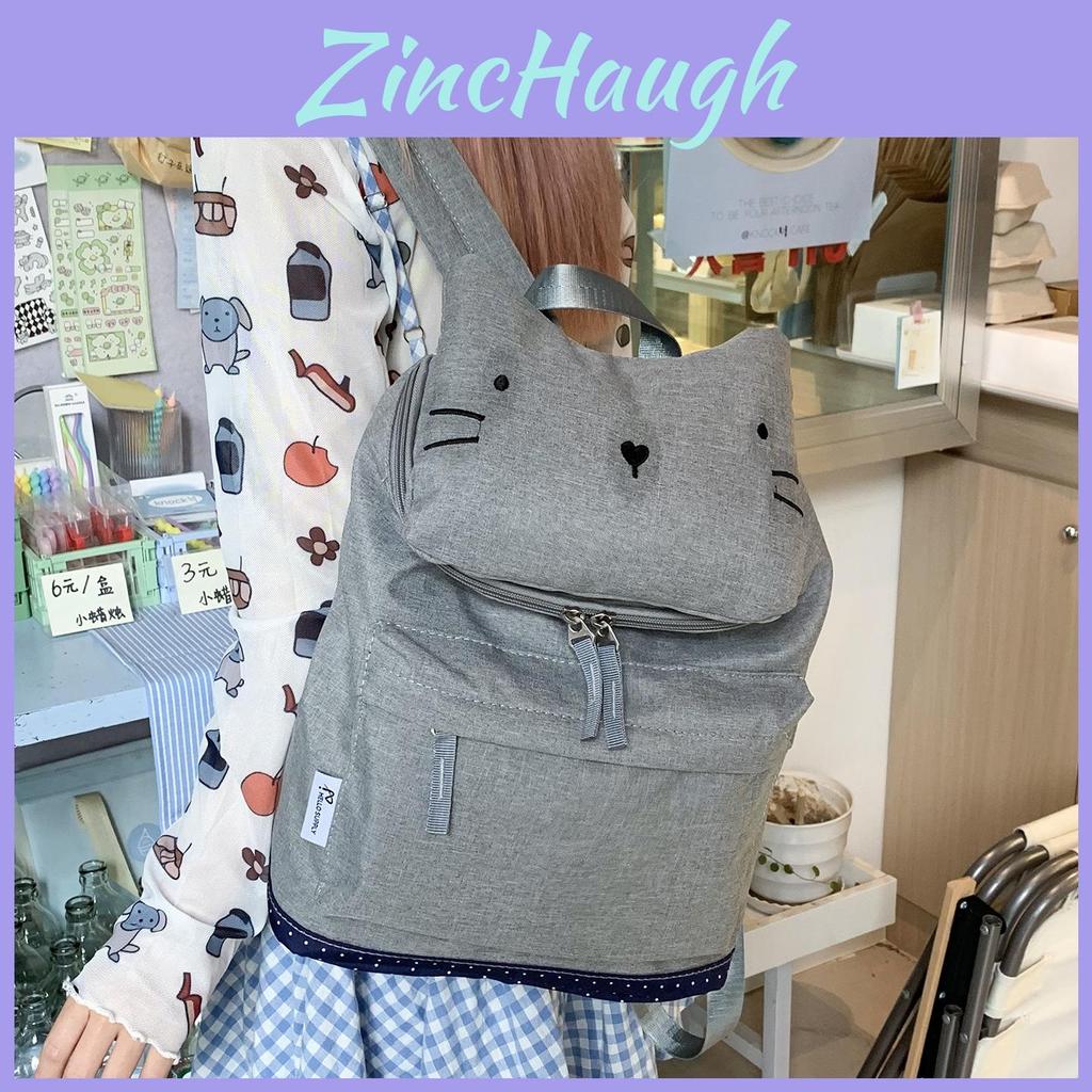 Cat Backpack With Canvas Material And Zipper Closure For Daily School Use