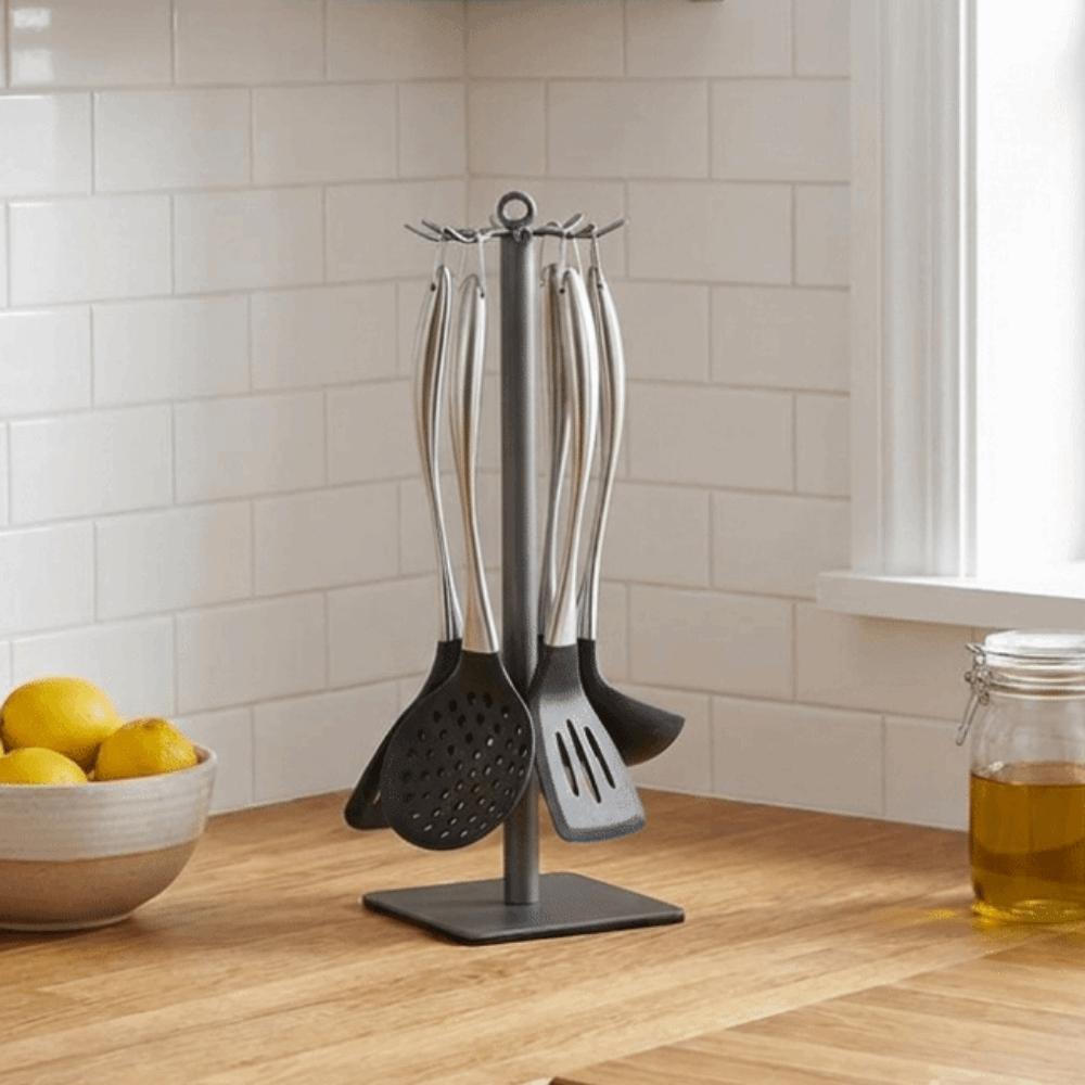 Stable Base Rotating Spatula Rack Movable Spoon Hanging Rack Pot Shovel Rack for Kitchen