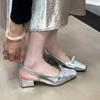 Fashion Hot Selling Women Summer Square Toe Bow Sandals 2025 New Shallow Mouth Non-slip Kitten Heel Shoes French Comfortable Sandals