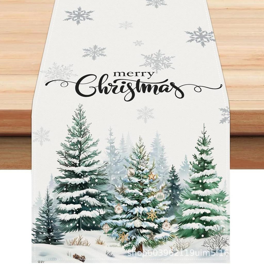 Christmas Table Runner with Santa and Tree Design