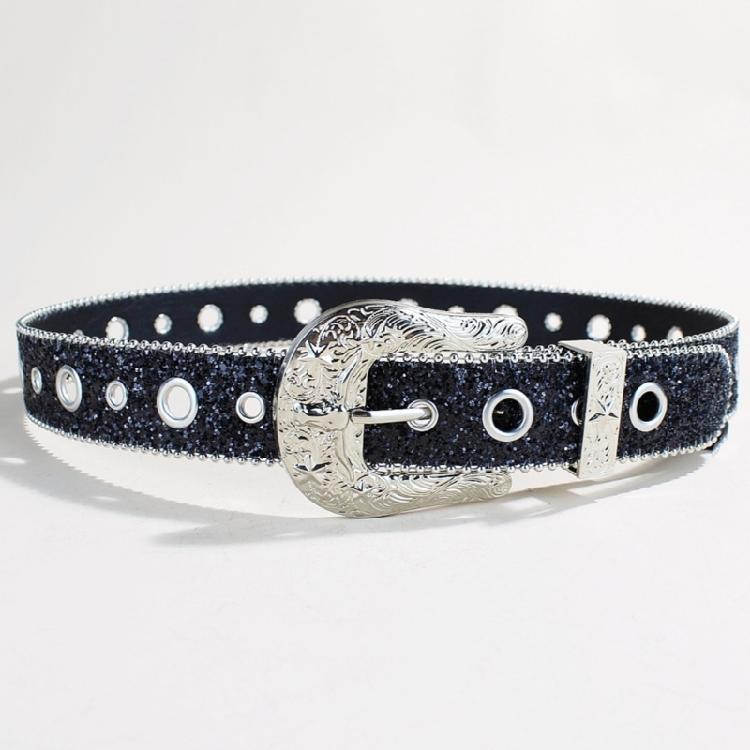Popular Belt for Women Vintage Engraved Buckle Jeans Belt Punk Sequined Waistband for Pants Dress 2000s Waist Decors