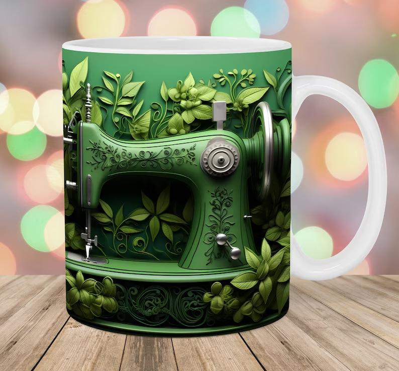 3D Painting Sewing Machine Sewing Machine Ceramic Coffee Mugs Books Water Mugs Books