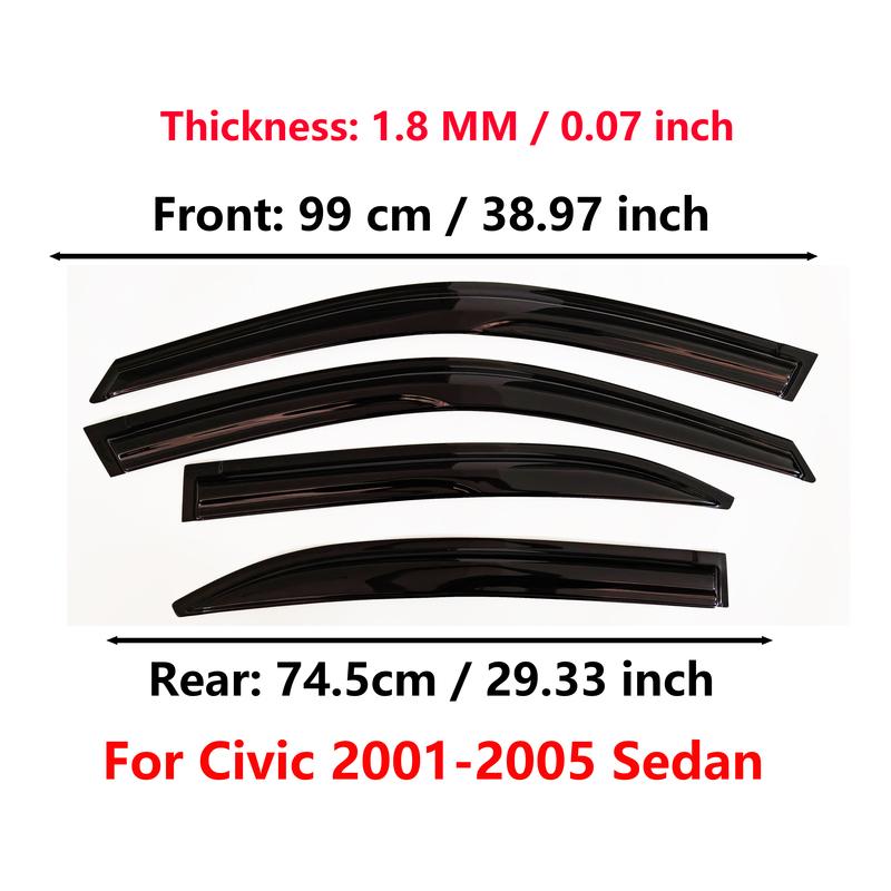 Window Visor for Honda Civic 2001-2005 Sedan 5-Doors | 4pcs Rain Guard Wind Deflector | Car Weather Shield Accessory