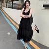 Women's Summer Chiffon Lace-Trim Spaghetti Strap Long Dress - Sweet, Waist-Cinching Style