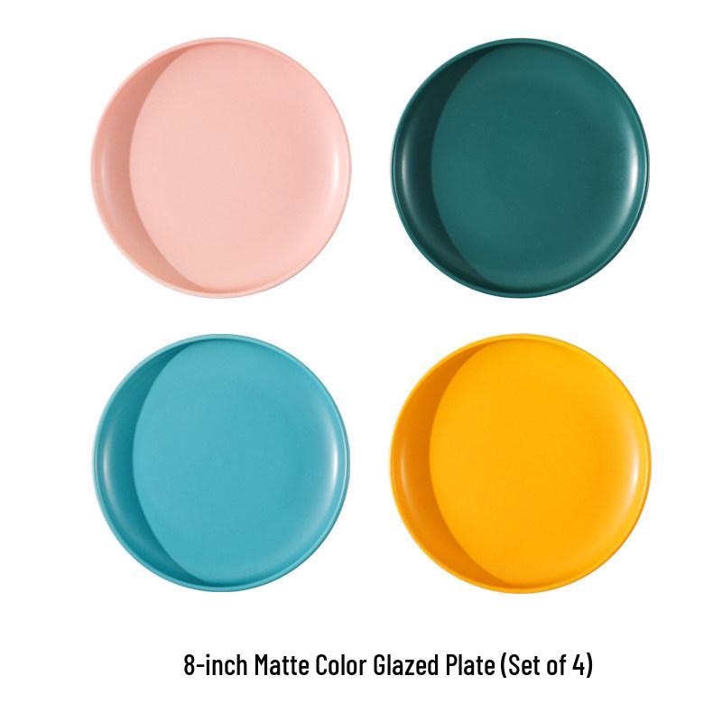 

Matte Ceramic 4-Piece Shallow Plate Set: Creative Steak & Breakfast Plates for Western Cuisine.