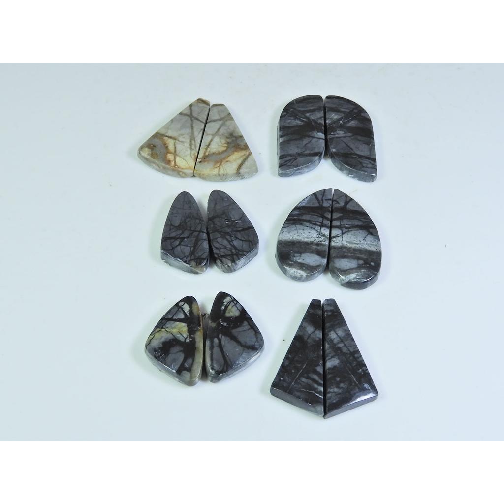 19-26MM Natural picasso Jasper Matched Pair Fancy Loose Gemstone 6 Pair Lot A-587