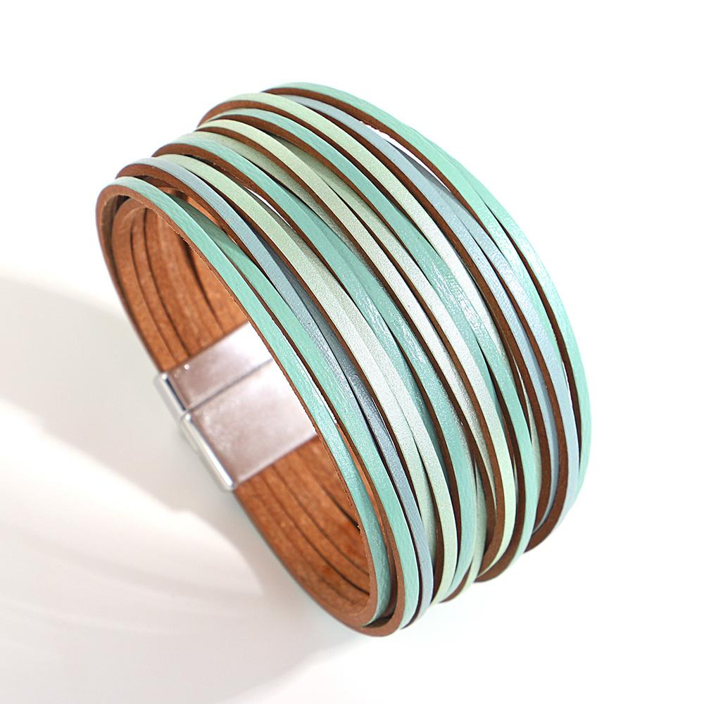 Bracelet Tendance Coloré en Cuir pour Femmes Hommes Boho Multicouche Bandes Fines Wrap Large Jonc Bracelets Bijoux de Fête Cadeaux